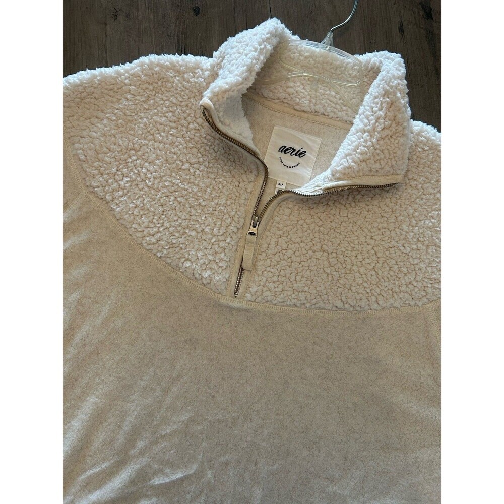 Aerie Ivory Hometown Quarter Zip Pullover Sherpa Oversized Sweatshirt SZ S